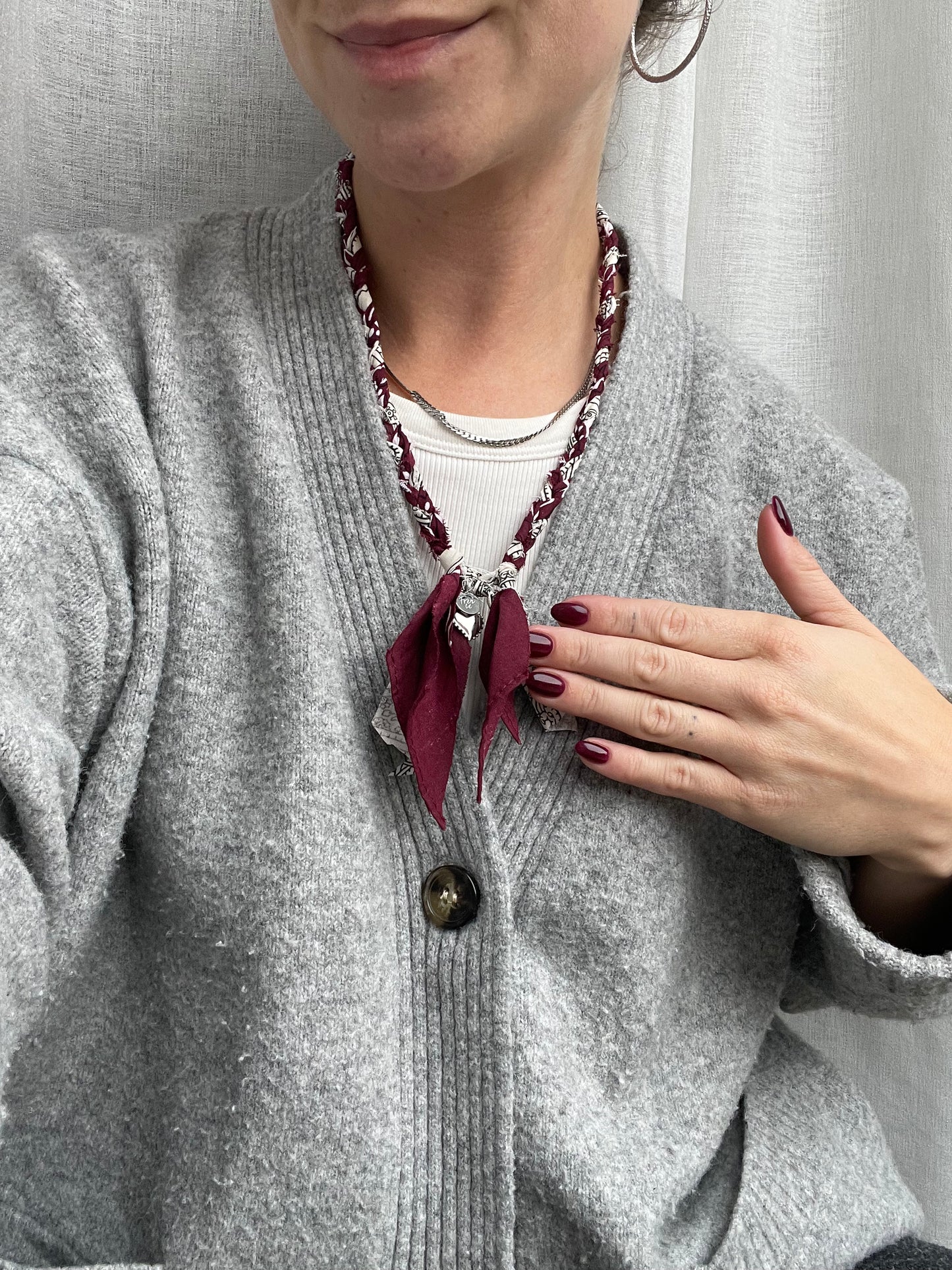 Bandana ketting | Burgundy silver