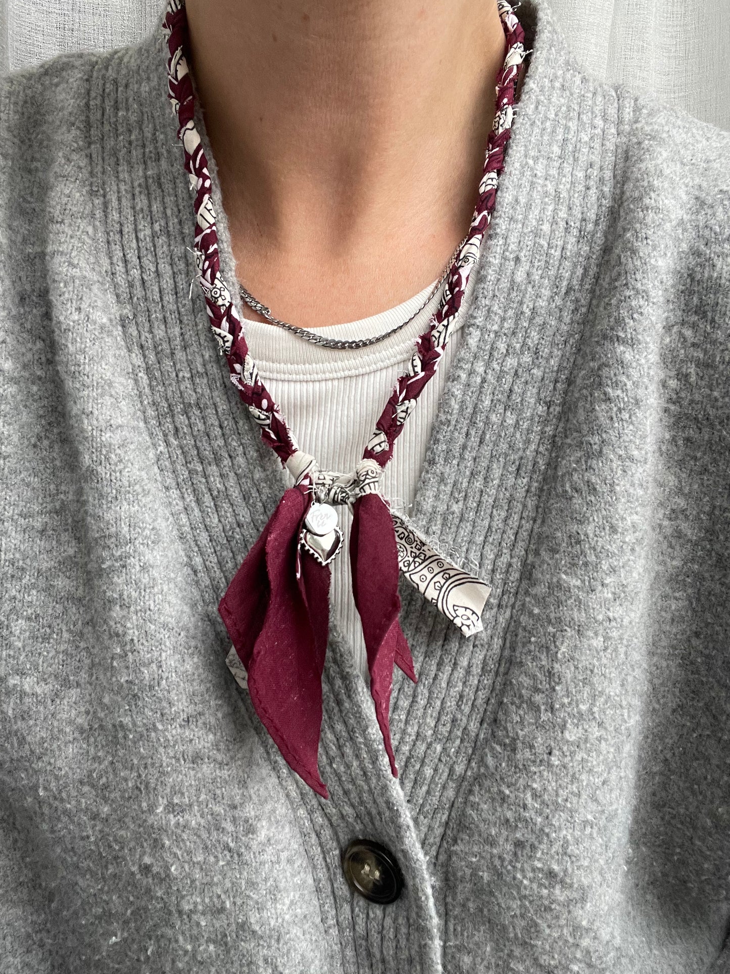 Bandana ketting | Burgundy silver