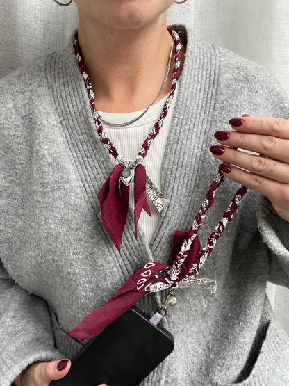 Bandana ketting | Burgundy silver